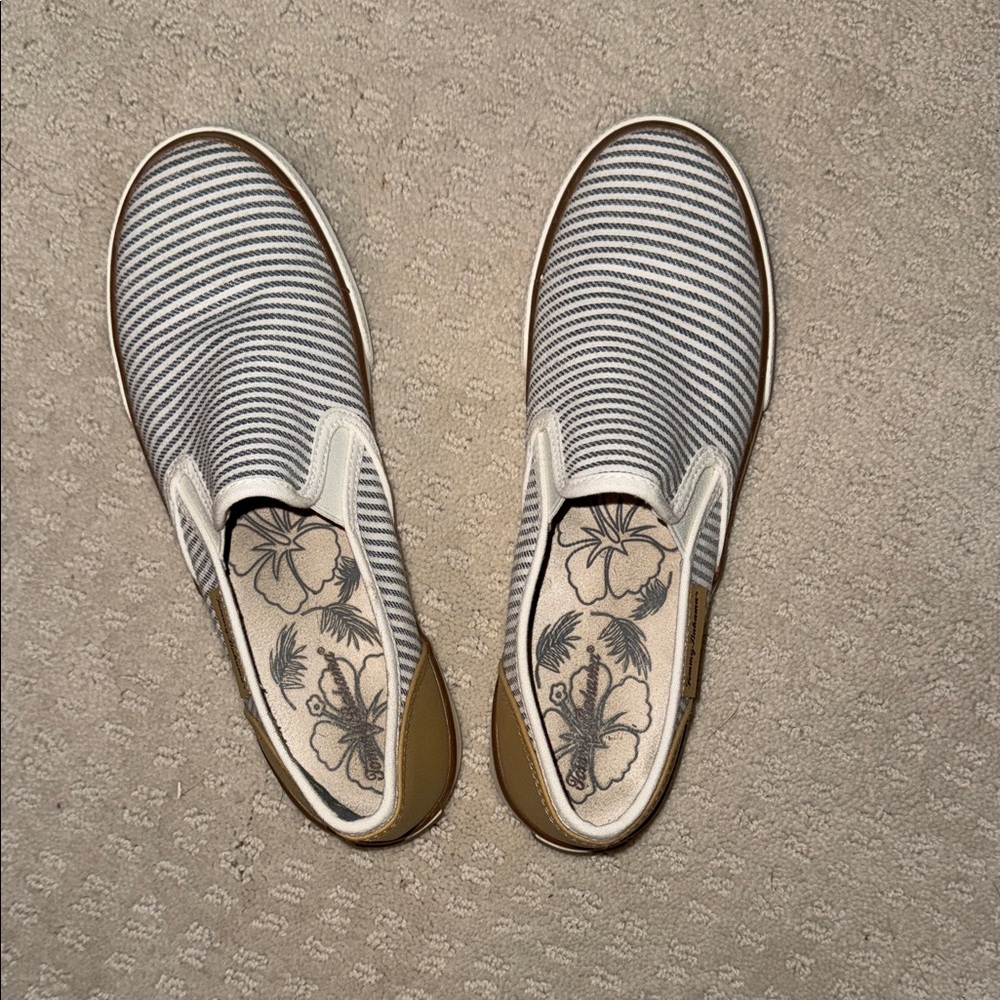 Tommy Bahama Gray and White Striped Sneakers